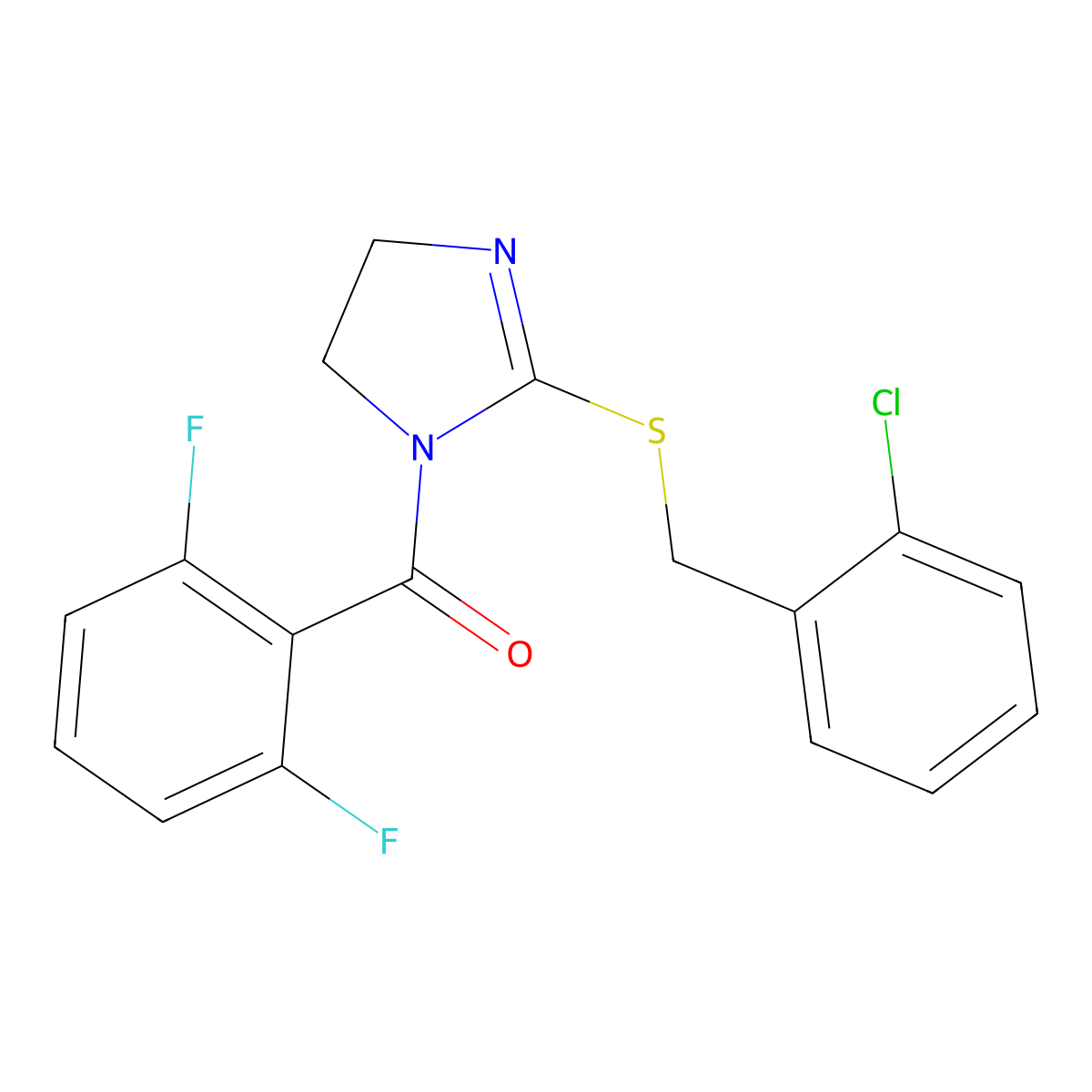 (2-((2-chlorobenzyl)thio)-4,5-dihydro-1H-imidazol-1-yl)(2,6-difluorophenyl)methanone molecular structure, CAS 851804-04-1