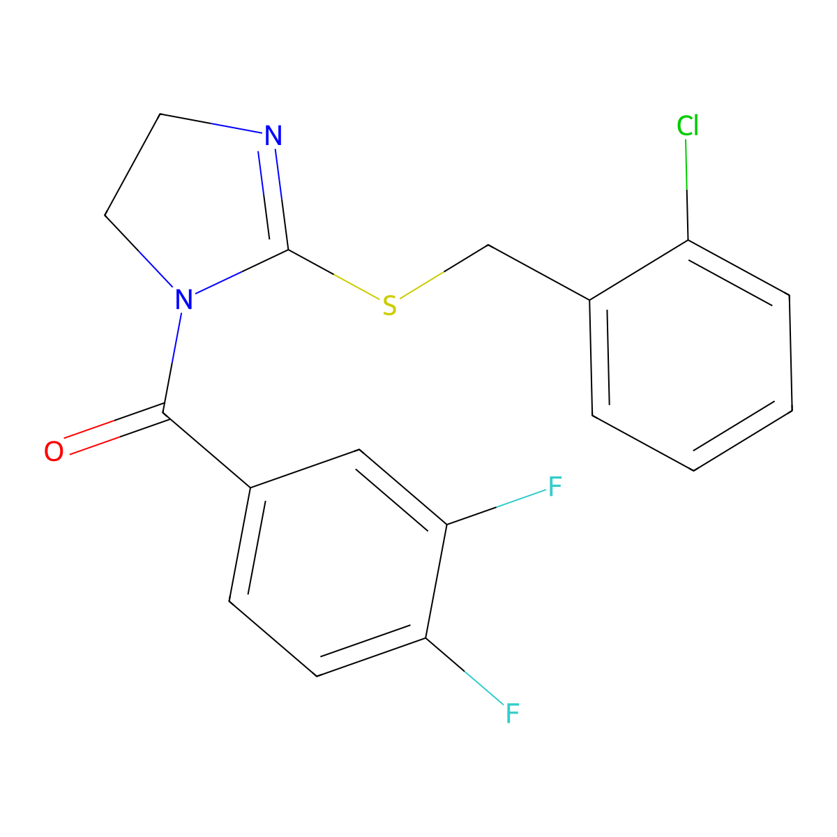 (2-((2-chlorobenzyl)thio)-4,5-dihydro-1H-imidazol-1-yl)(3,4-difluorophenyl)methanone molecular structure, CAS 851804-05-2