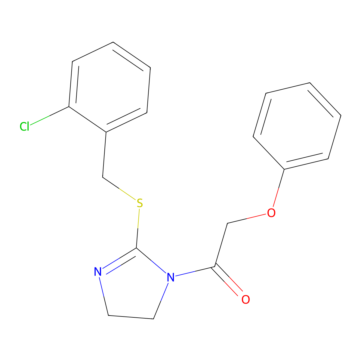 1-[2-[(2-Chlorophenyl)methylsulfanyl]-4,5-dihydroimidazol-1-yl]-2-phenoxyethanone molecular structure, CAS 851804-06-3