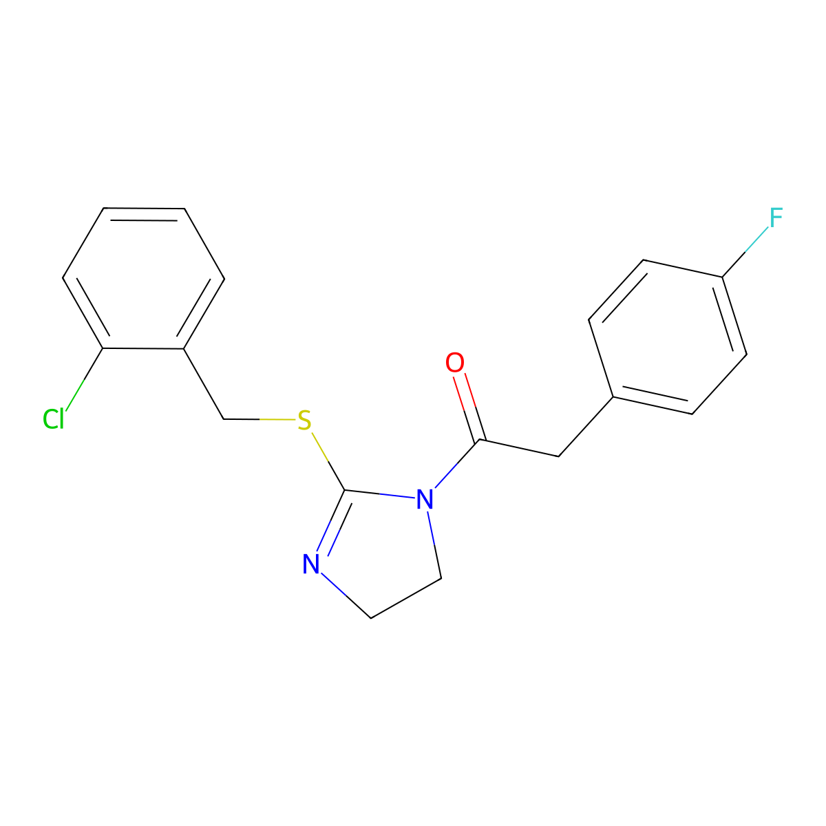1-(2-((2-chlorobenzyl)thio)-4,5-dihydro-1H-imidazol-1-yl)-2-(4-fluorophenyl)ethanone molecular structure, CAS 851804-11-0