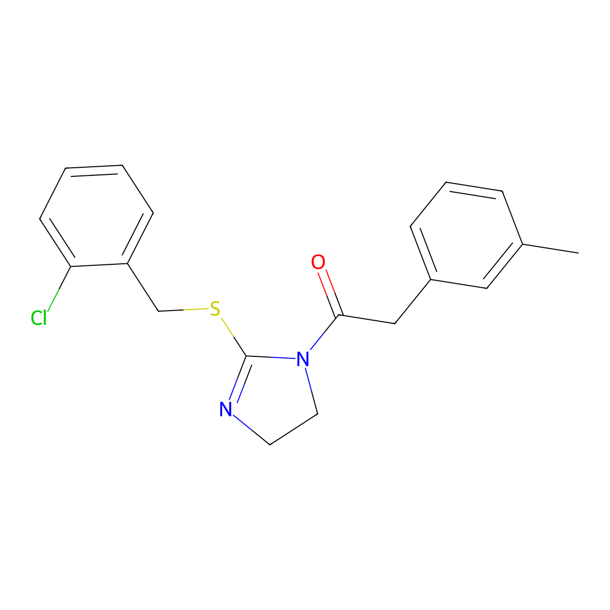 1-[2-[(2-Chlorophenyl)methylsulfanyl]-4,5-dihydroimidazol-1-yl]-2-(3-methylphenyl)ethanone molecular structure, CAS 851804-12-1