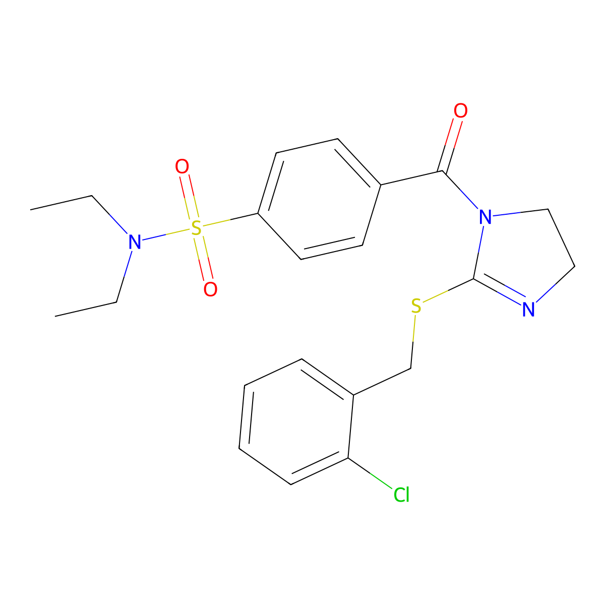 4-(2-((2-chlorobenzyl)thio)-4,5-dihydro-1H-imidazole-1-carbonyl)-N,N-diethylbenzenesulfonamide molecular structure, CAS 851804-15-4