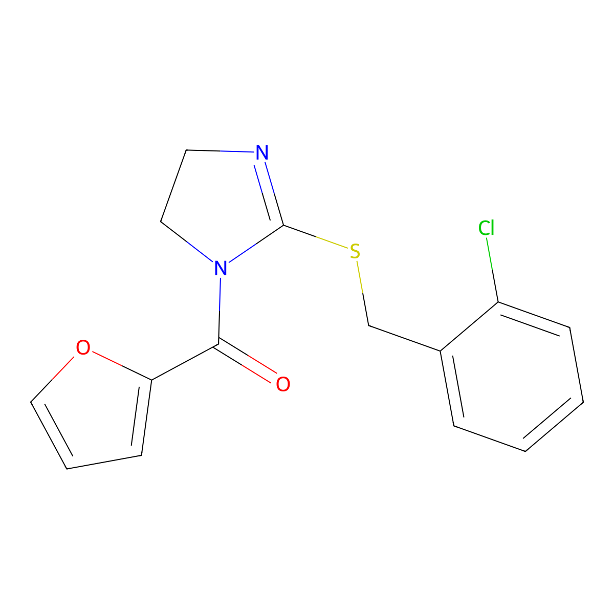 [2-[(2-Chlorophenyl)methylsulfanyl]-4,5-dihydroimidazol-1-yl]-(furan-2-yl)methanone molecular structure, CAS 851804-19-8