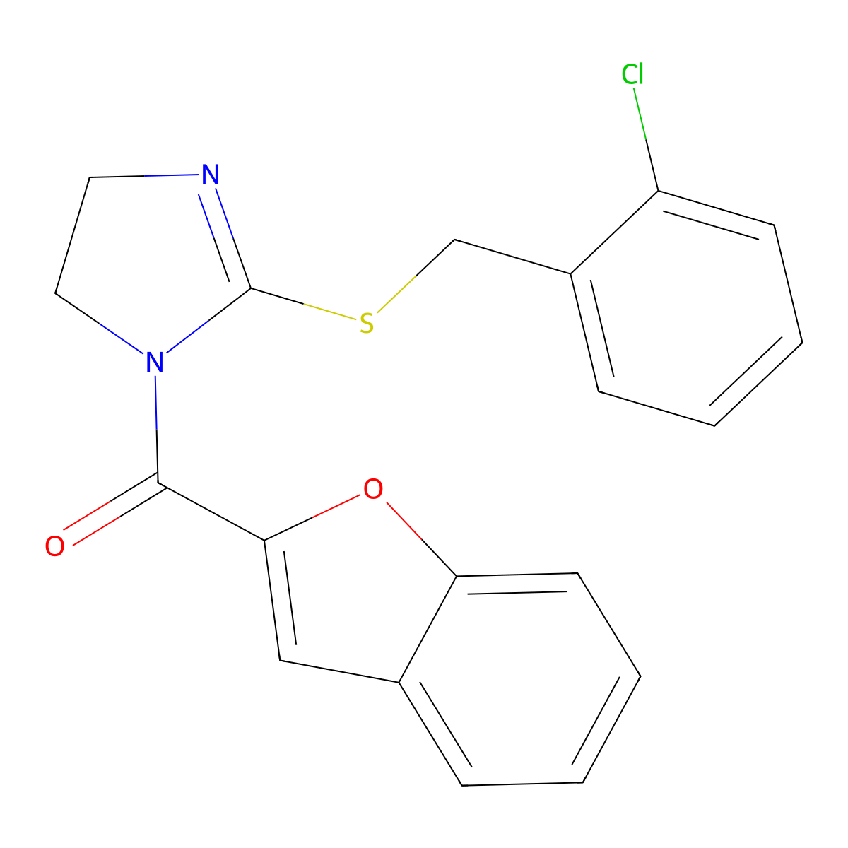 1-Benzofuran-2-yl-[2-[(2-chlorophenyl)methylsulfanyl]-4,5-dihydroimidazol-1-yl]methanone molecular structure, CAS 851804-21-2