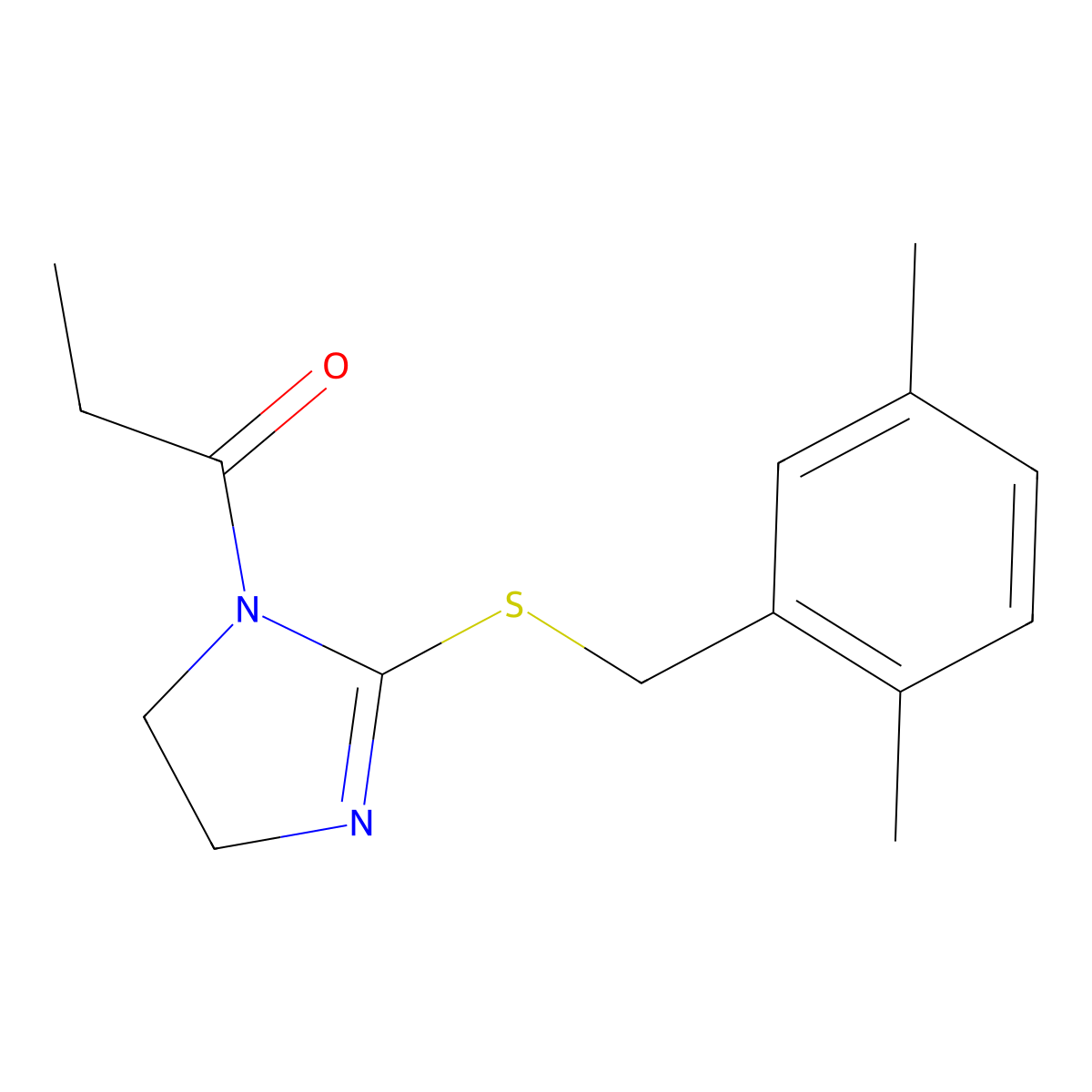 1-[2-[(2,5-Dimethylphenyl)methylsulfanyl]-4,5-dihydroimidazol-1-yl]propan-1-one molecular structure, CAS 851804-23-4