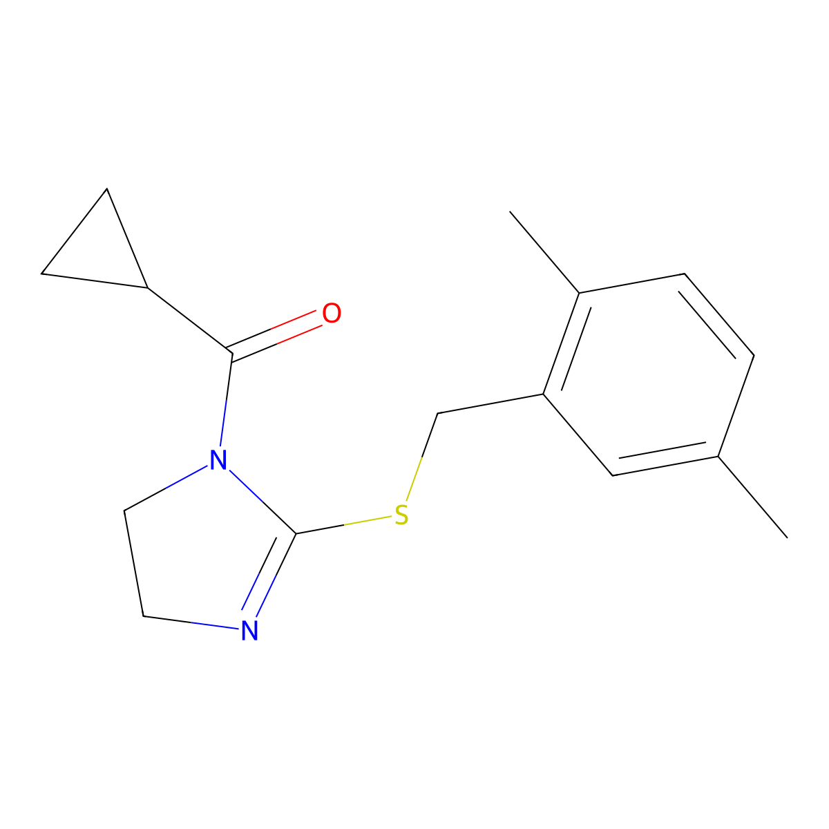 Cyclopropyl-[2-[(2,5-dimethylphenyl)methylsulfanyl]-4,5-dihydroimidazol-1-yl]methanone molecular structure, CAS 851804-24-5