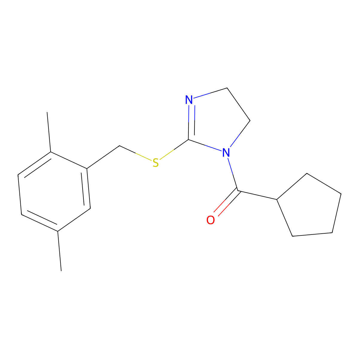 cyclopentyl(2-((2,5-dimethylbenzyl)thio)-4,5-dihydro-1H-imidazol-1-yl)methanone molecular structure, CAS 851804-25-6