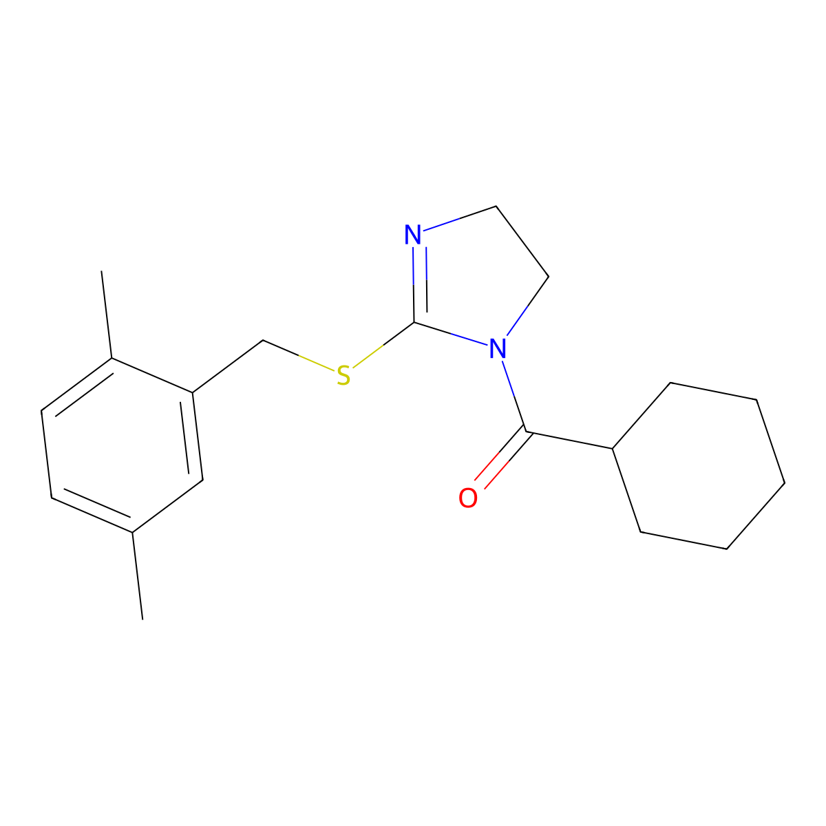 cyclohexyl(2-((2,5-dimethylbenzyl)thio)-4,5-dihydro-1H-imidazol-1-yl)methanone molecular structure, CAS 851804-26-7