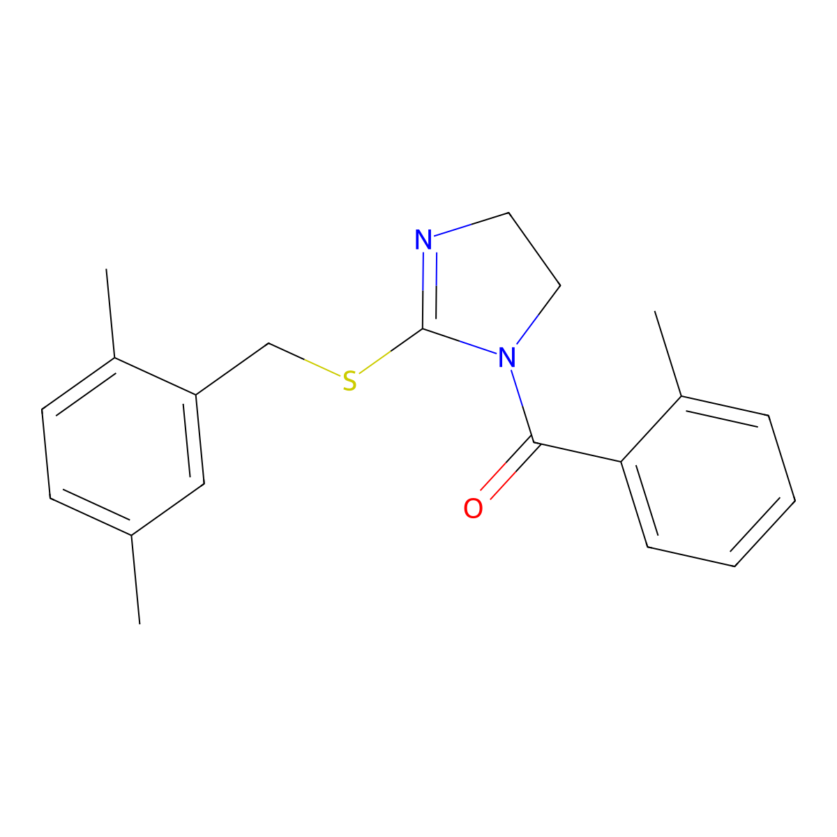(2-((2,5-dimethylbenzyl)thio)-4,5-dihydro-1H-imidazol-1-yl)(o-tolyl)methanone molecular structure, CAS 851804-29-0