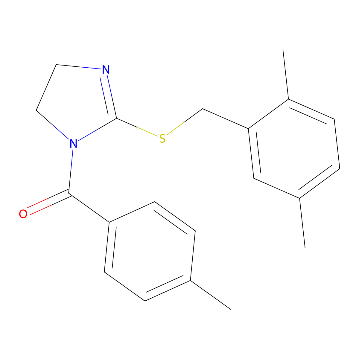 (2-((2,5-dimethylbenzyl)thio)-4,5-dihydro-1H-imidazol-1-yl)(p-tolyl)methanone molecular structure, CAS 851804-31-4
