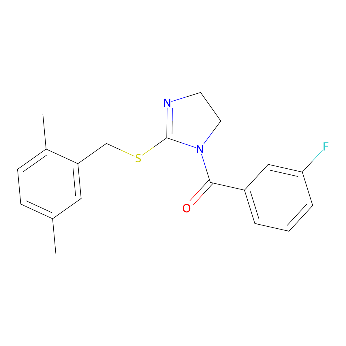 (2-((2,5-dimethylbenzyl)thio)-4,5-dihydro-1H-imidazol-1-yl)(3-fluorophenyl)methanone molecular structure, CAS 851804-46-1