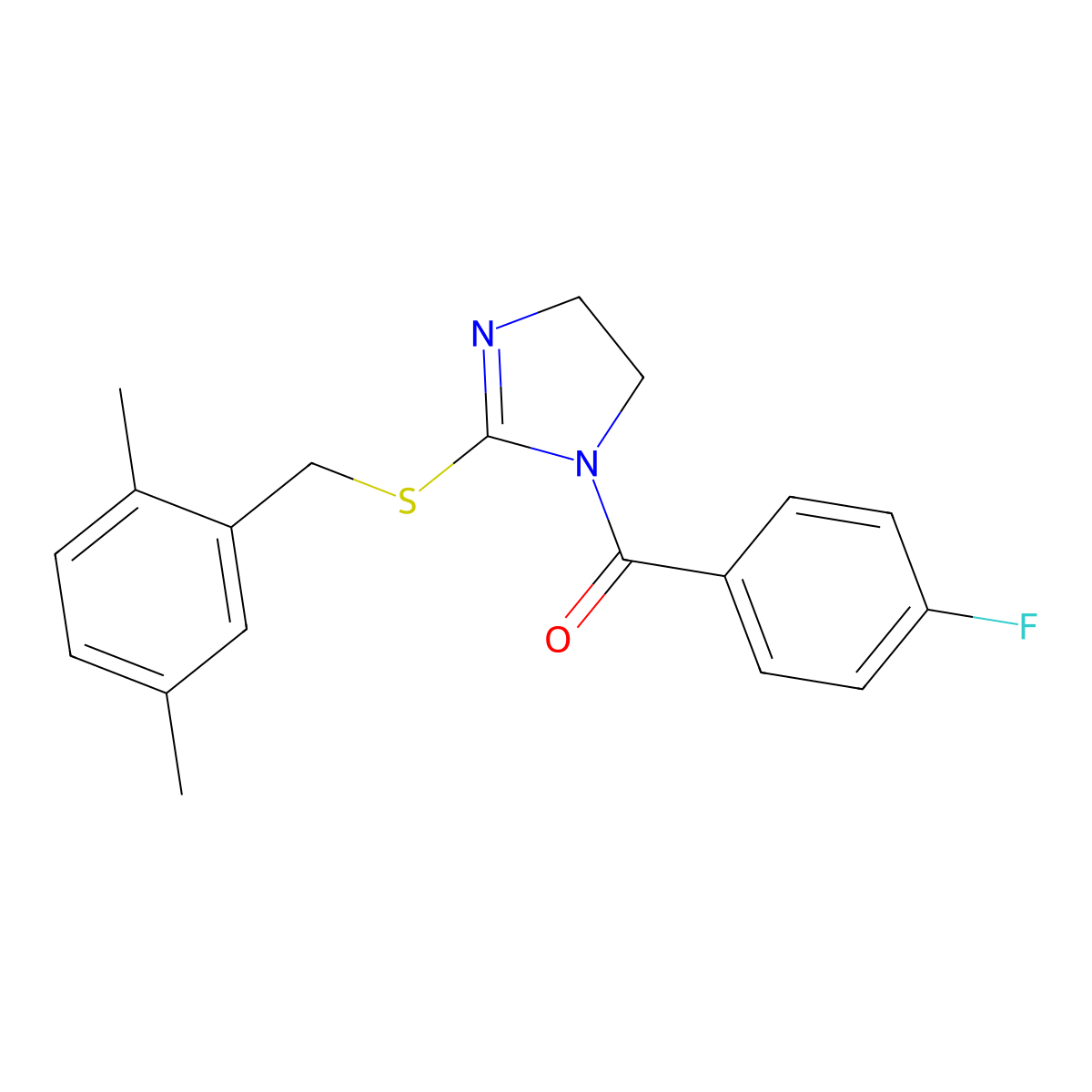 (2-((2,5-dimethylbenzyl)thio)-4,5-dihydro-1H-imidazol-1-yl)(4-fluorophenyl)methanone molecular structure, CAS 851804-47-2