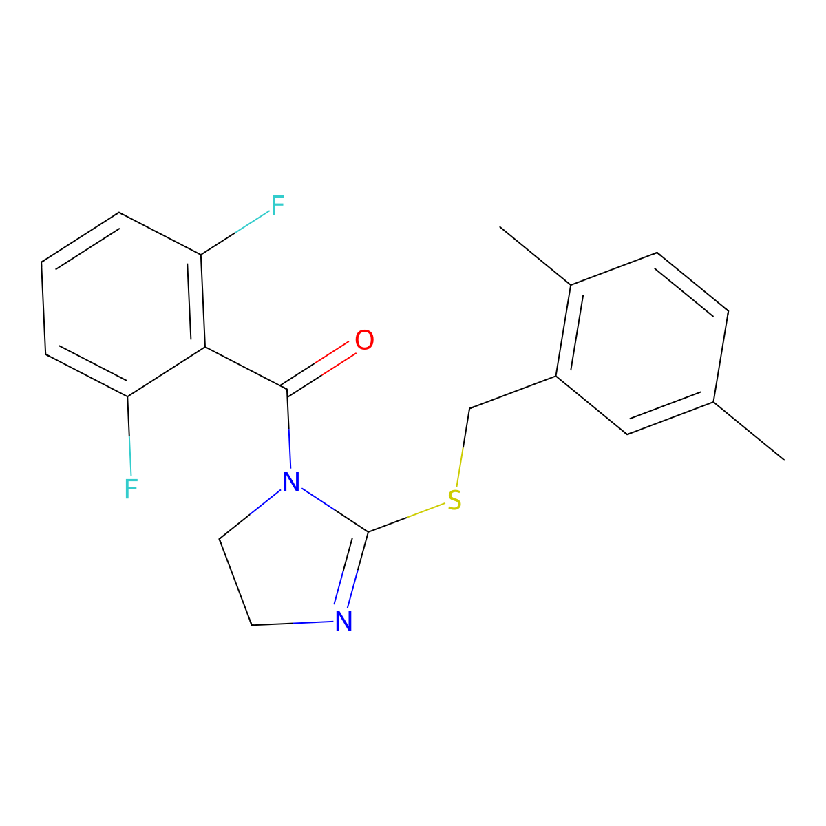 (2,6-difluorophenyl)(2-((2,5-dimethylbenzyl)thio)-4,5-dihydro-1H-imidazol-1-yl)methanone molecular structure, CAS 851804-48-3