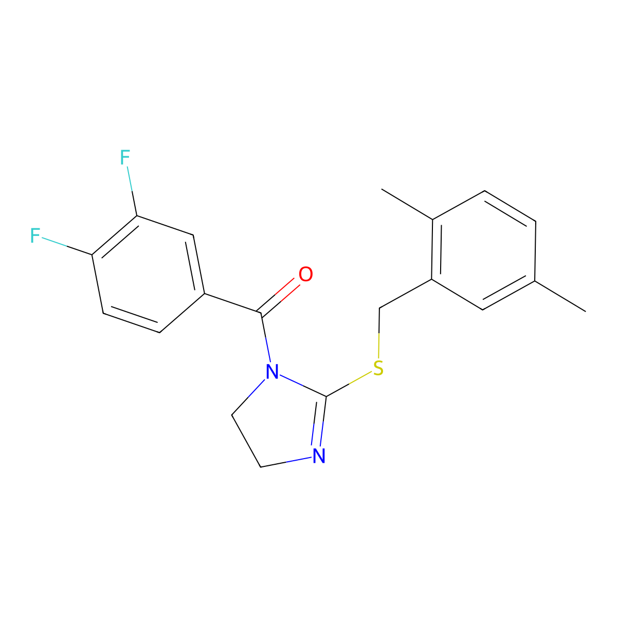 (3,4-difluorophenyl)(2-((2,5-dimethylbenzyl)thio)-4,5-dihydro-1H-imidazol-1-yl)methanone molecular structure, CAS 851804-49-4