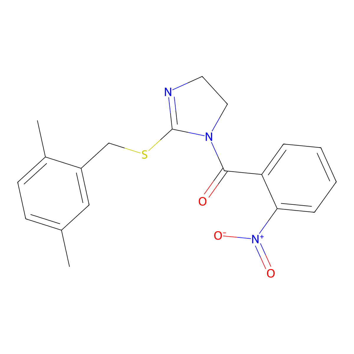 (2-((2,5-dimethylbenzyl)thio)-4,5-dihydro-1H-imidazol-1-yl)(2-nitrophenyl)methanone molecular structure, CAS 851804-50-7