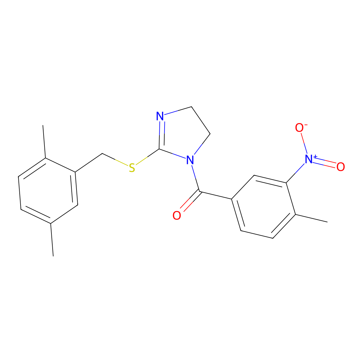 [2-[(2,5-Dimethylphenyl)methylsulfanyl]-4,5-dihydroimidazol-1-yl]-(4-methyl-3-nitrophenyl)methanone molecular structure, CAS 851804-54-1