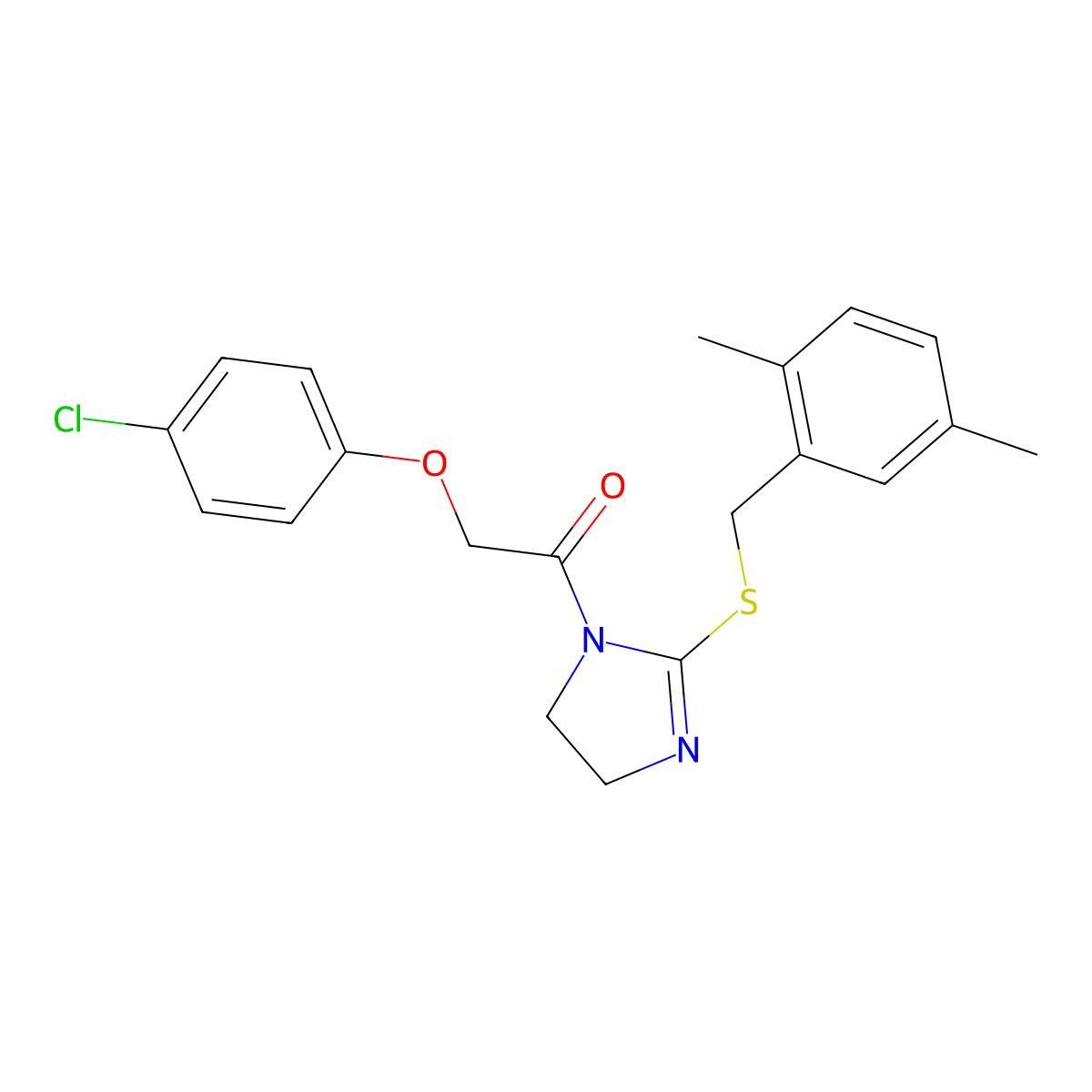 2-(4-chlorophenoxy)-1-(2-((2,5-dimethylbenzyl)thio)-4,5-dihydro-1H-imidazol-1-yl)ethanone molecular structure, CAS 851804-56-3