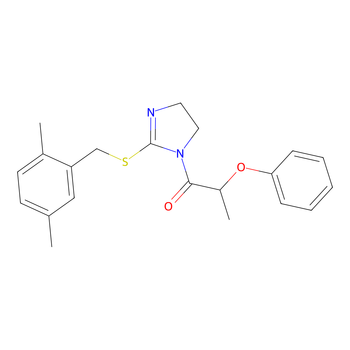 1-[2-[(2,5-Dimethylphenyl)methylsulfanyl]-4,5-dihydroimidazol-1-yl]-2-phenoxypropan-1-one molecular structure, CAS 851804-57-4