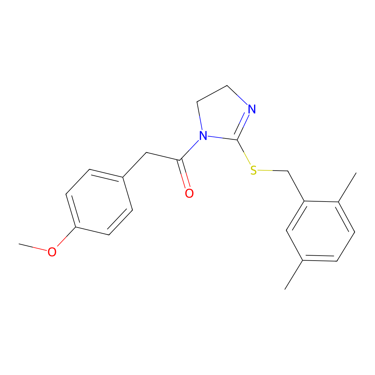 1-(2-((2,5-dimethylbenzyl)thio)-4,5-dihydro-1H-imidazol-1-yl)-2-(4-methoxyphenyl)ethanone molecular structure, CAS 851804-59-6