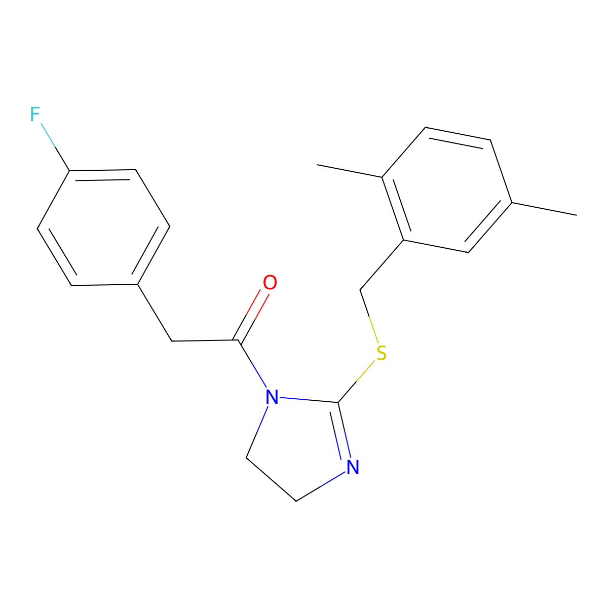 1-[2-[(2,5-Dimethylphenyl)methylsulfanyl]-4,5-dihydroimidazol-1-yl]-2-(4-fluorophenyl)ethanone molecular structure, CAS 851804-62-1