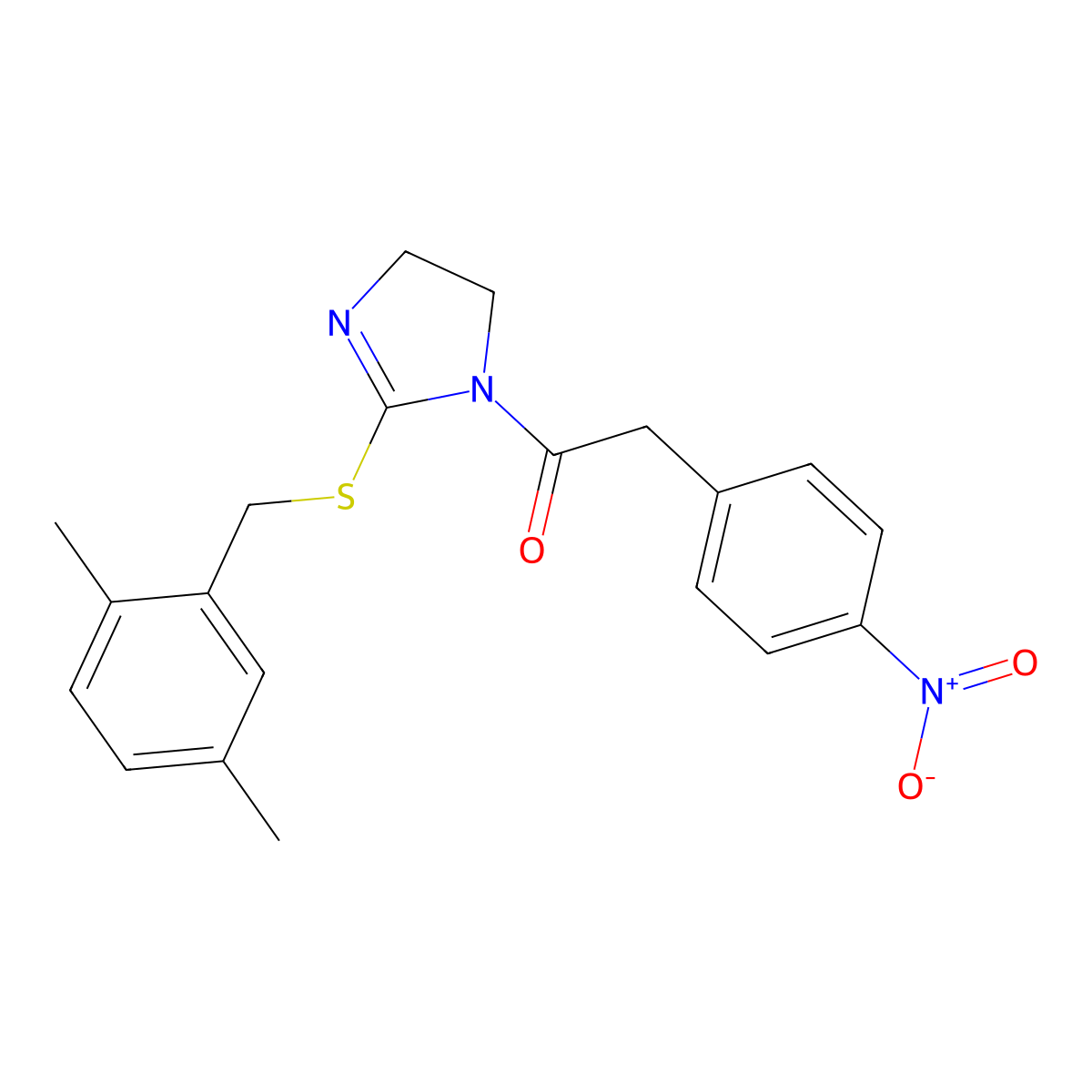 1-(2-((2,5-dimethylbenzyl)thio)-4,5-dihydro-1H-imidazol-1-yl)-2-(4-nitrophenyl)ethanone molecular structure, CAS 851804-63-2