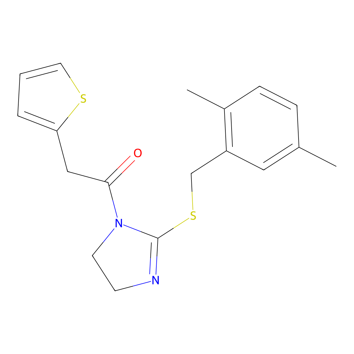 1-(2-((2,5-dimethylbenzyl)thio)-4,5-dihydro-1H-imidazol-1-yl)-2-(thiophen-2-yl)ethanone molecular structure, CAS 851804-65-4