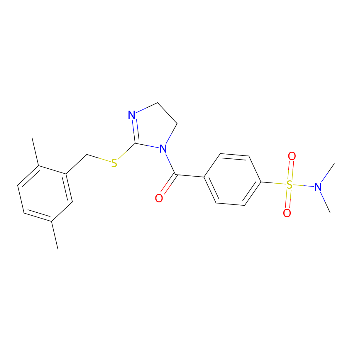 4-(2-((2,5-dimethylbenzyl)thio)-4,5-dihydro-1H-imidazole-1-carbonyl)-N,N-dimethylbenzenesulfonamide molecular structure, CAS 851804-66-5