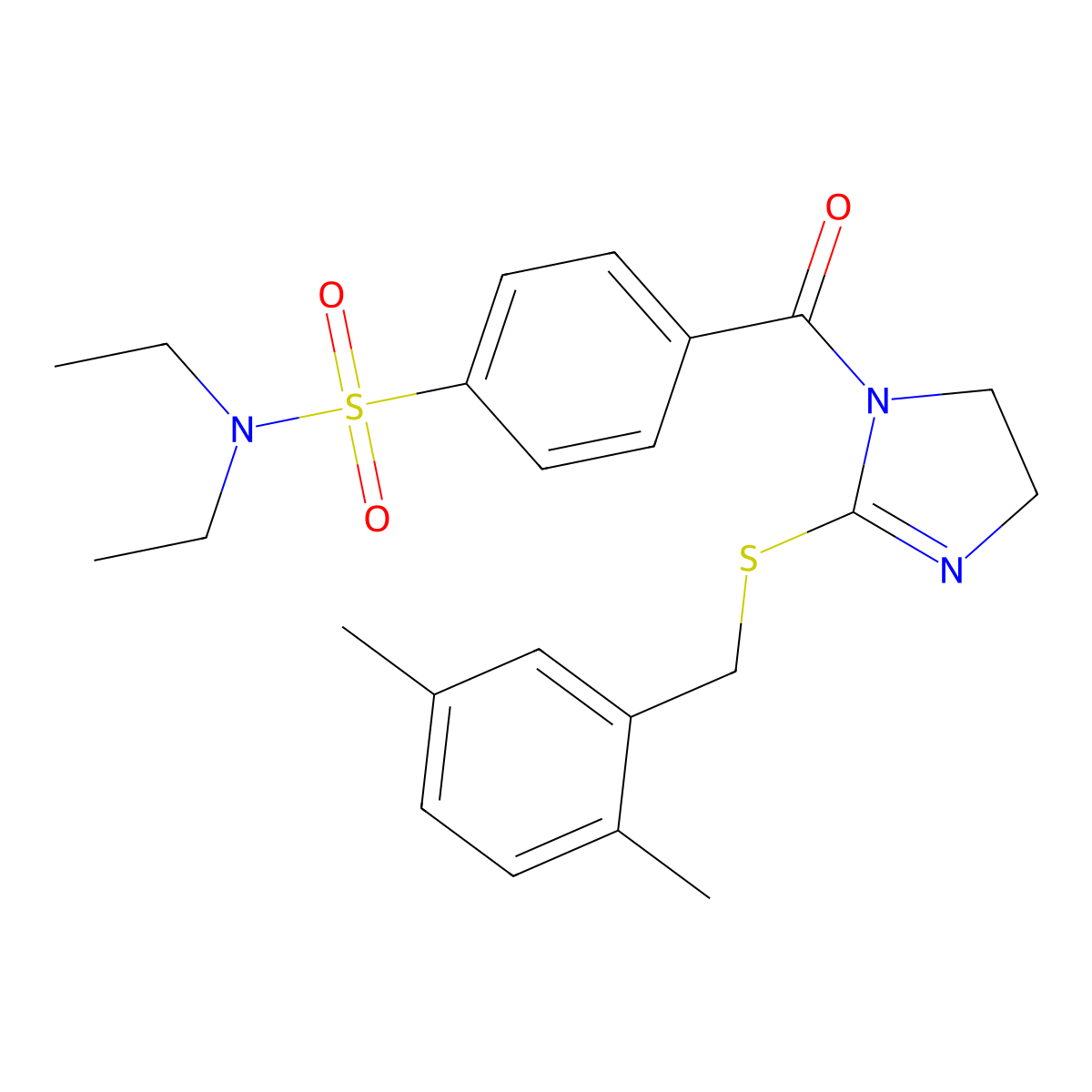 4-(2-((2,5-dimethylbenzyl)thio)-4,5-dihydro-1H-imidazole-1-carbonyl)-N,N-diethylbenzenesulfonamide molecular structure, CAS 851804-67-6