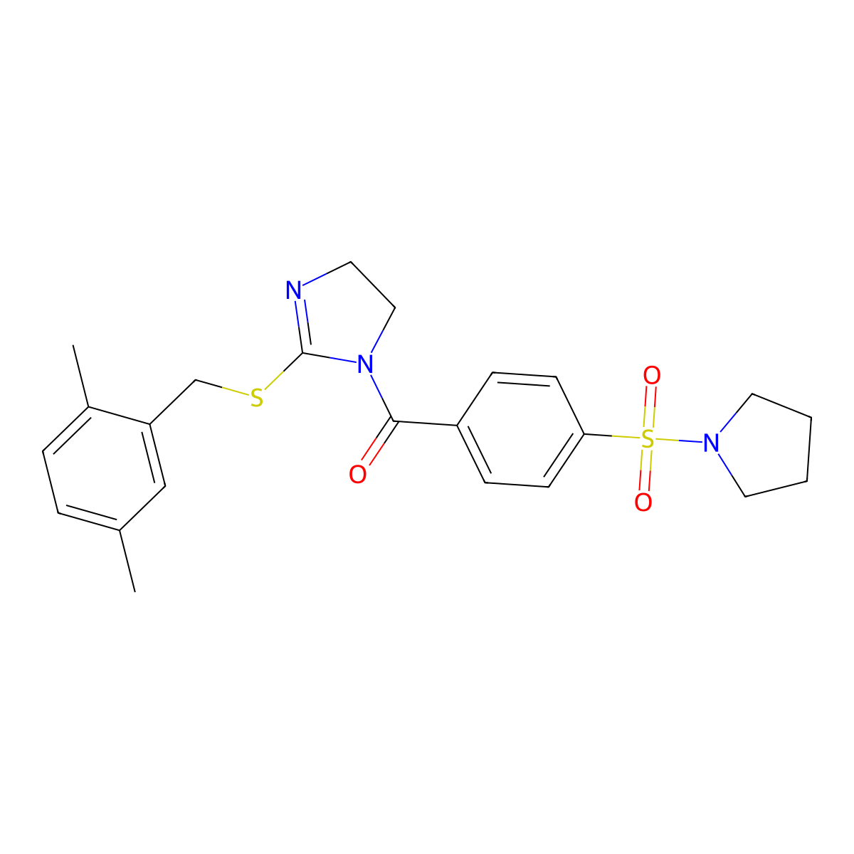 (2-((2,5-dimethylbenzyl)thio)-4,5-dihydro-1H-imidazol-1-yl)(4-(pyrrolidin-1-ylsulfonyl)phenyl)methanone molecular structure, CAS 851804-68-7