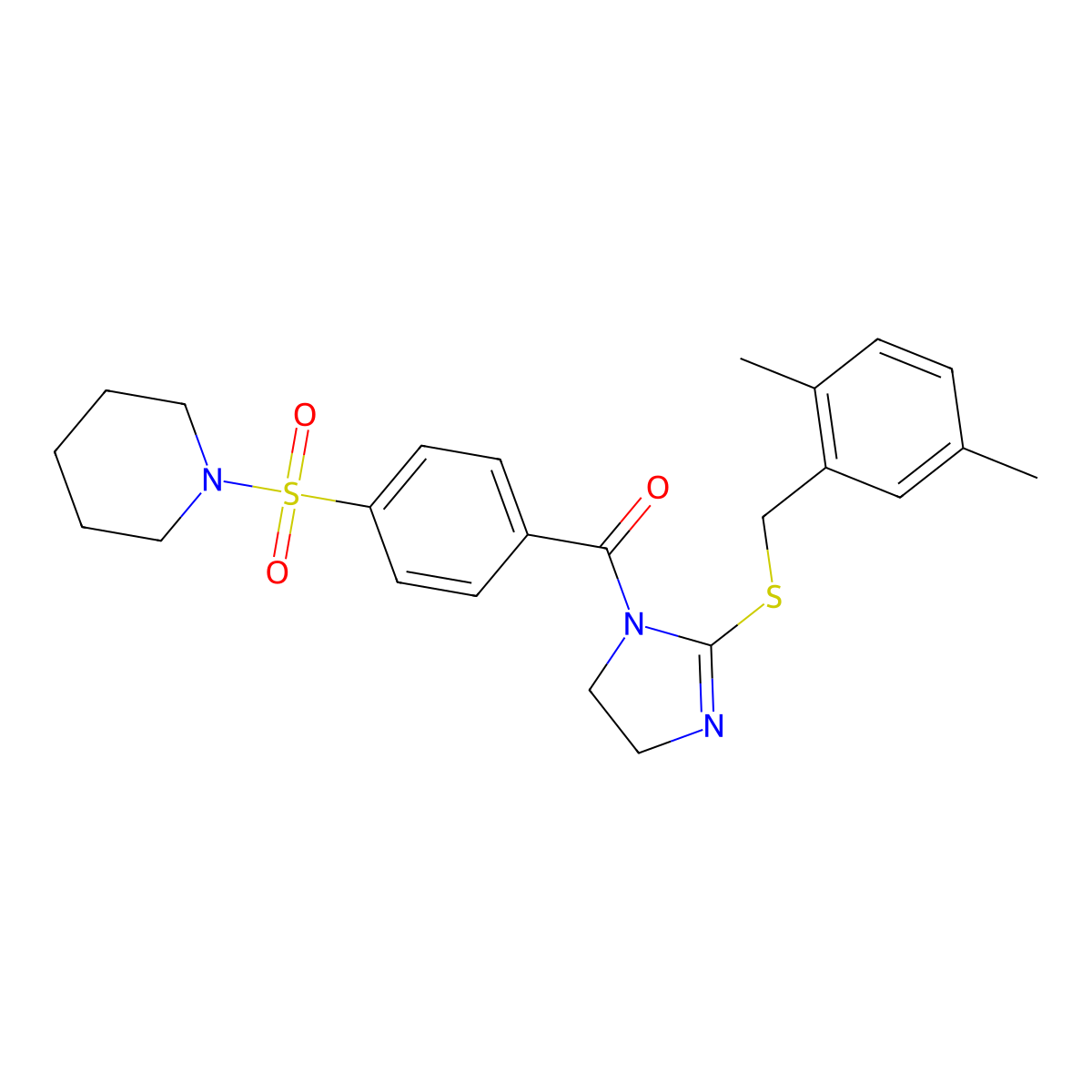 (2-((2,5-dimethylbenzyl)thio)-4,5-dihydro-1H-imidazol-1-yl)(4-(piperidin-1-ylsulfonyl)phenyl)methanone molecular structure, CAS 851804-69-8