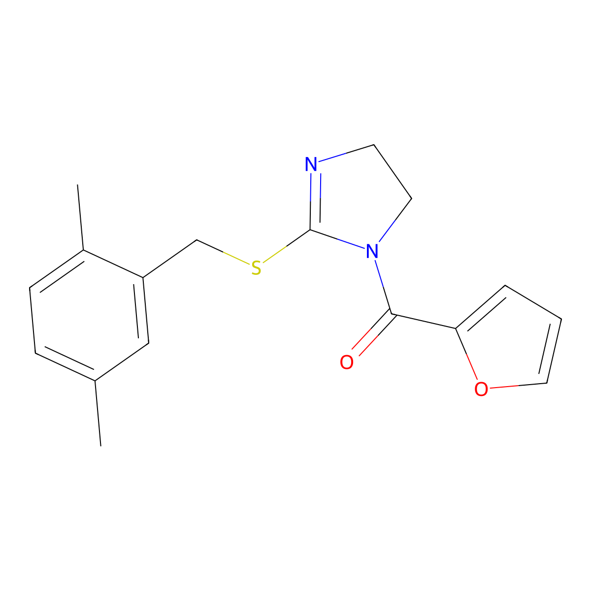 (2-((2,5-dimethylbenzyl)thio)-4,5-dihydro-1H-imidazol-1-yl)(furan-2-yl)methanone molecular structure, CAS 851804-71-2