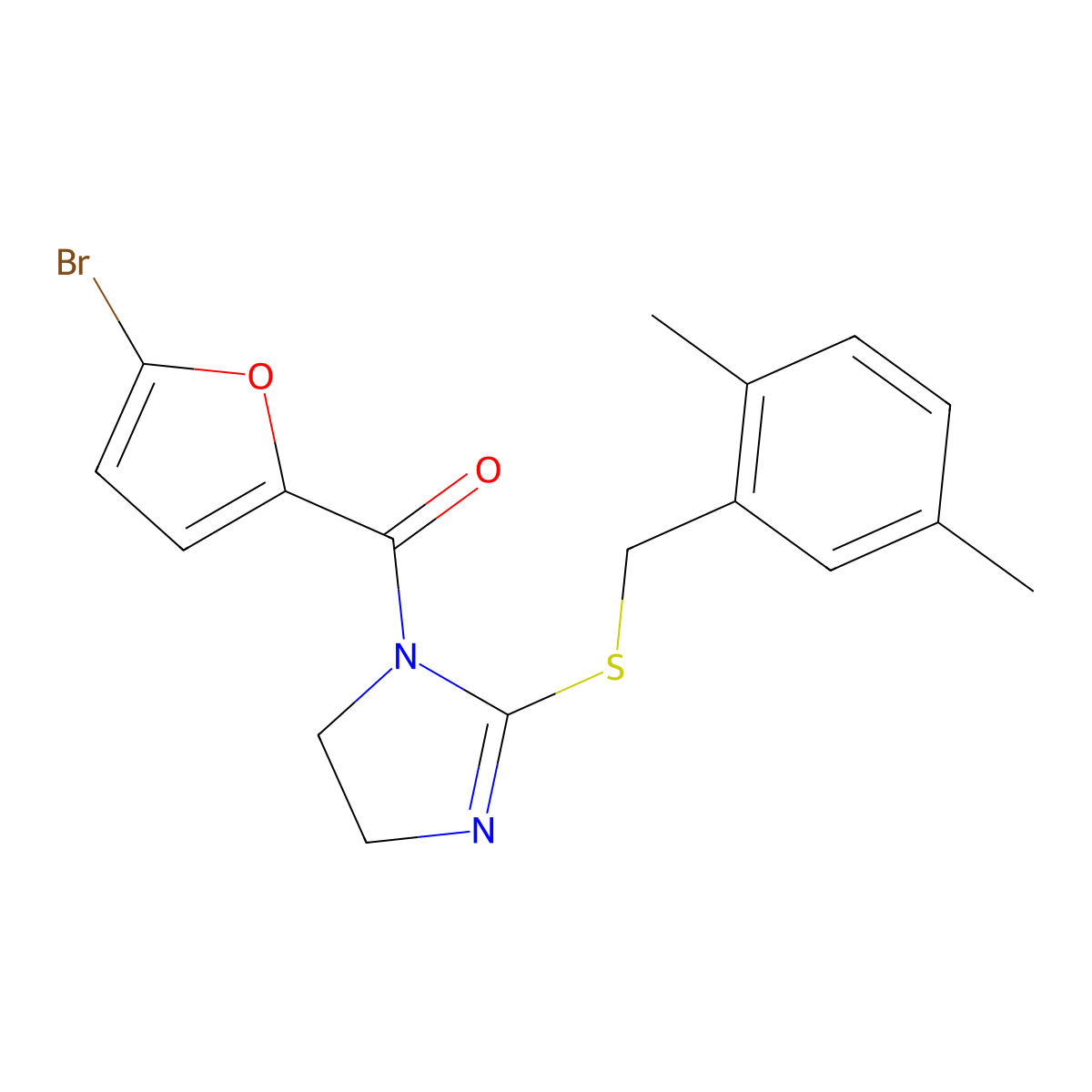 (5-bromofuran-2-yl)(2-((2,5-dimethylbenzyl)thio)-4,5-dihydro-1H-imidazol-1-yl)methanone molecular structure, CAS 851804-72-3