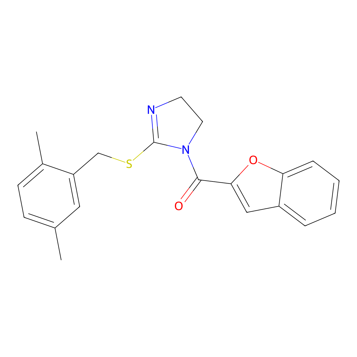 1-Benzofuran-2-yl-[2-[(2,5-dimethylphenyl)methylsulfanyl]-4,5-dihydroimidazol-1-yl]methanone molecular structure, CAS 851804-75-6