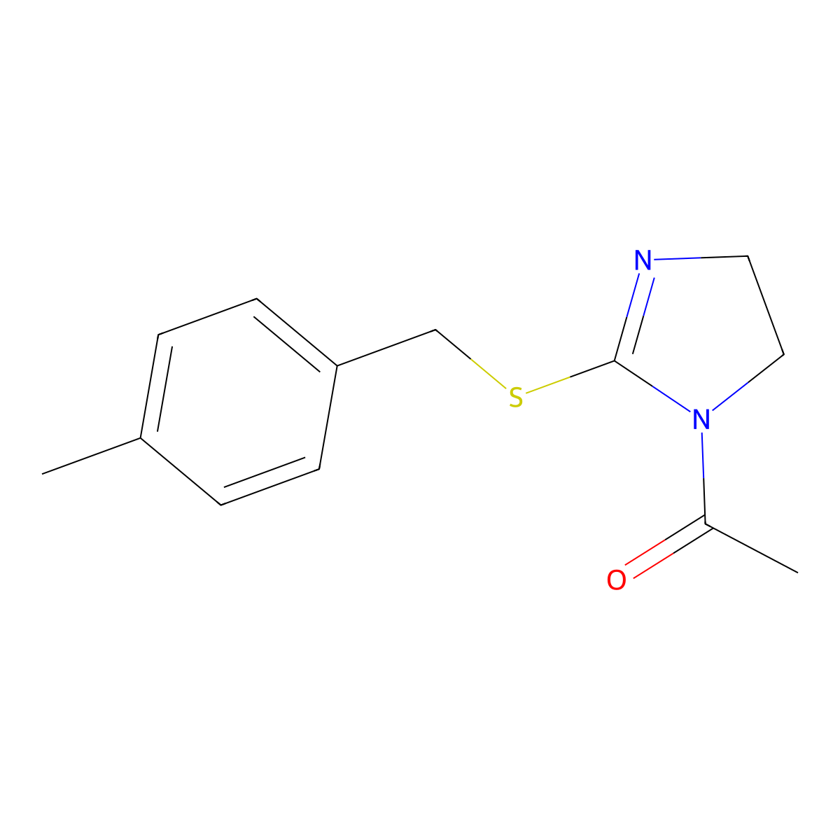 1-[2-[(4-Methylphenyl)methylsulfanyl]-4,5-dihydroimidazol-1-yl]ethanone molecular structure, CAS 851804-76-7