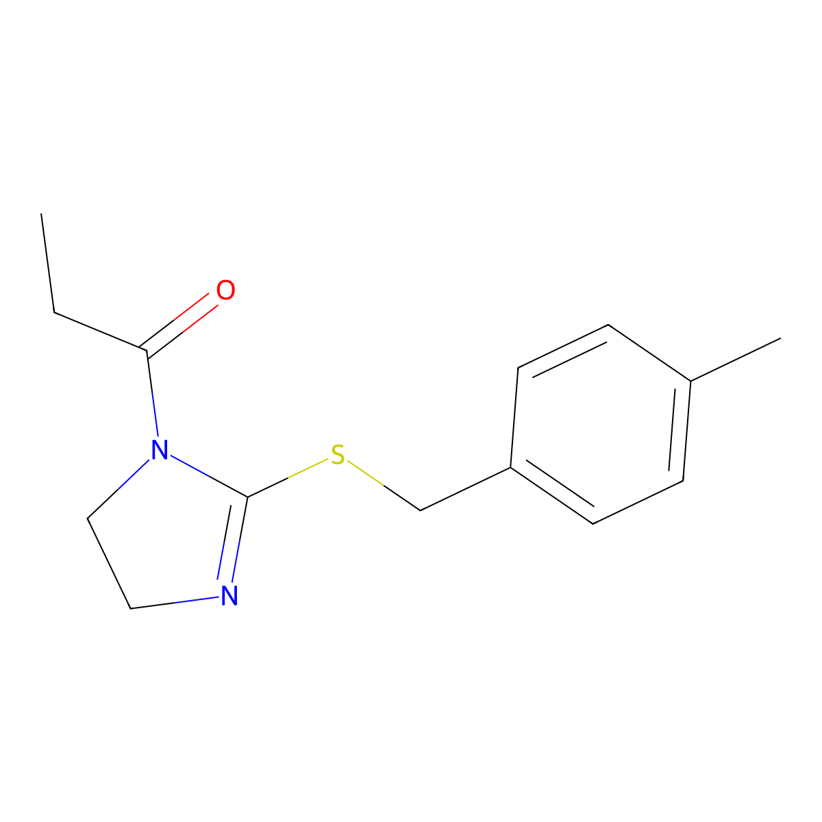 1-(2-((4-methylbenzyl)thio)-4,5-dihydro-1H-imidazol-1-yl)propan-1-one molecular structure, CAS 851804-77-8