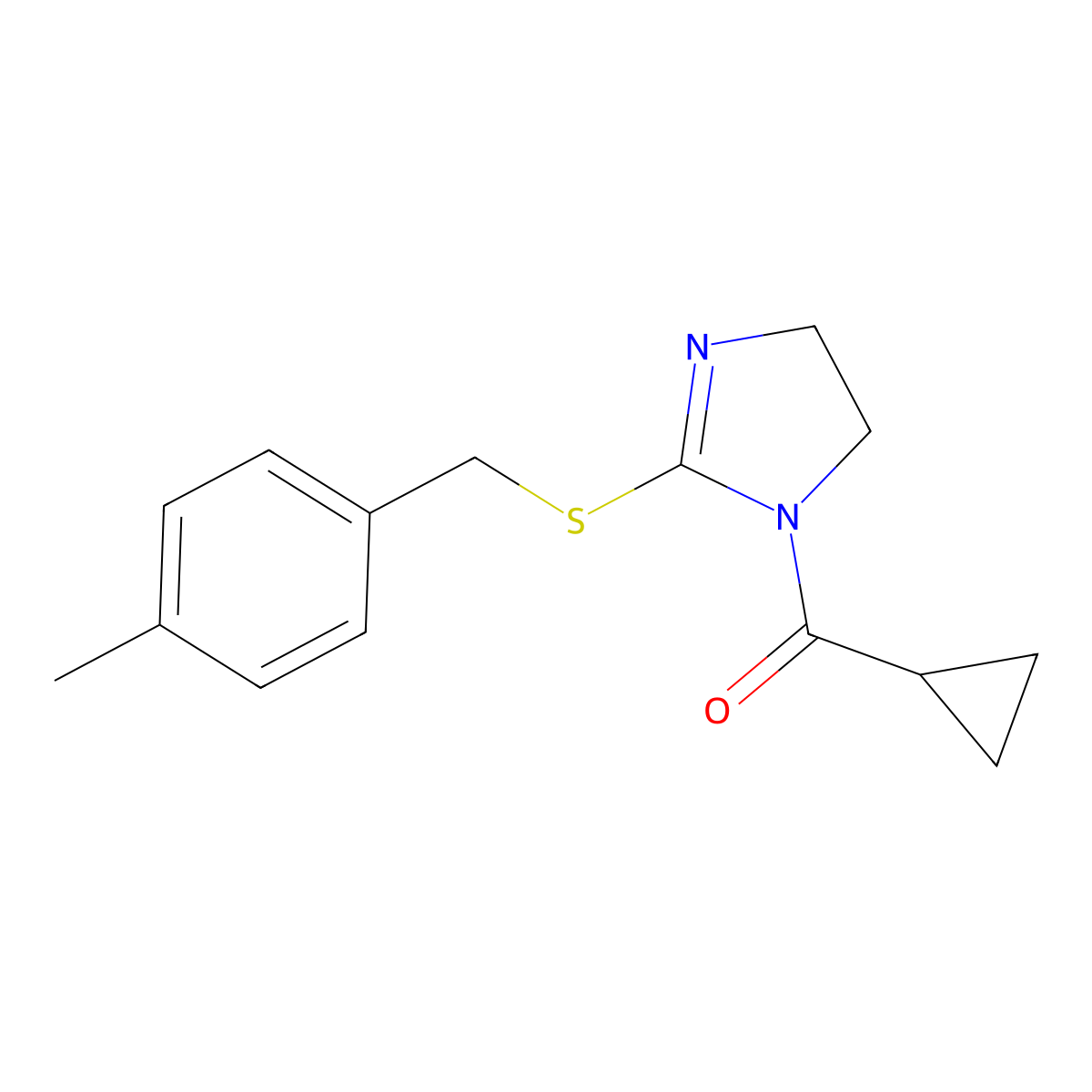 cyclopropyl(2-((4-methylbenzyl)thio)-4,5-dihydro-1H-imidazol-1-yl)methanone molecular structure, CAS 851804-78-9