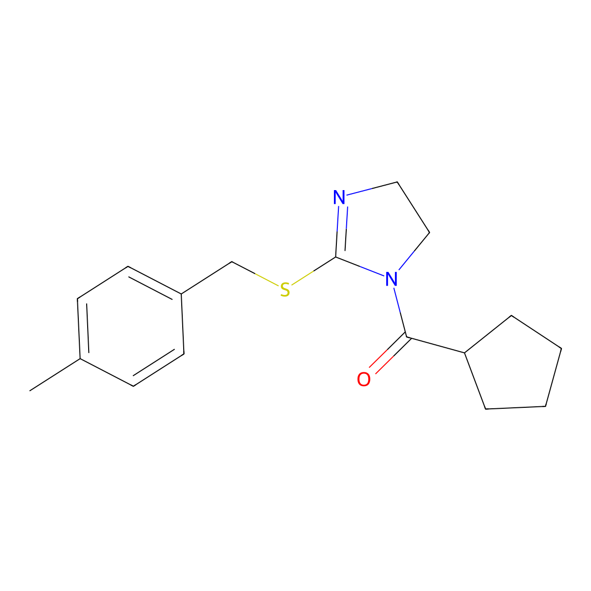 cyclopentyl(2-((4-methylbenzyl)thio)-4,5-dihydro-1H-imidazol-1-yl)methanone molecular structure, CAS 851804-79-0