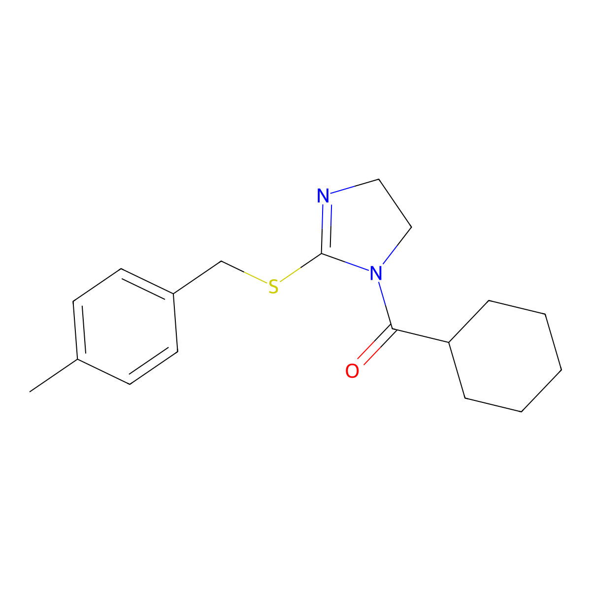 cyclohexyl(2-((4-methylbenzyl)thio)-4,5-dihydro-1H-imidazol-1-yl)methanone molecular structure, CAS 851804-80-3