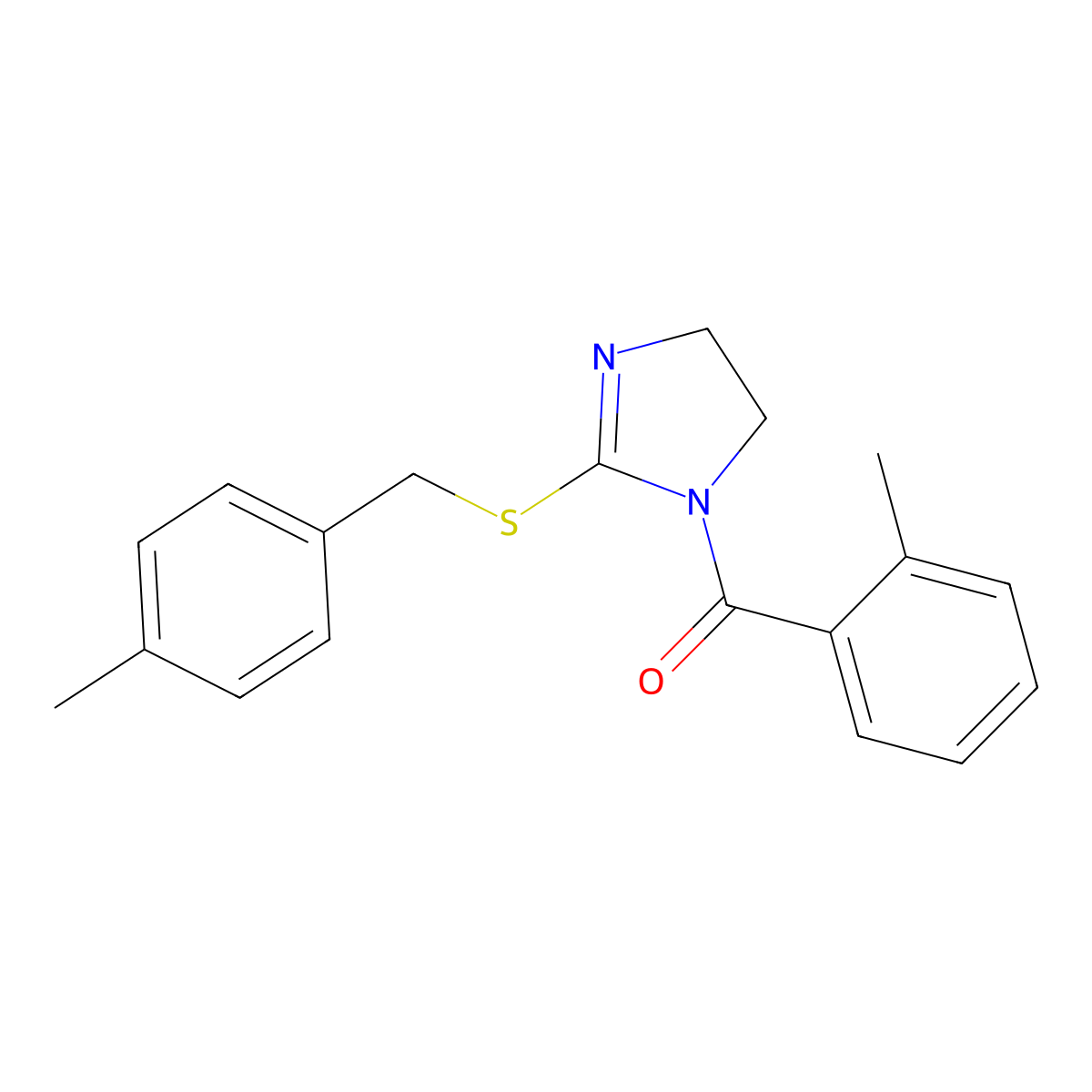 (2-((4-methylbenzyl)thio)-4,5-dihydro-1H-imidazol-1-yl)(o-tolyl)methanone molecular structure, CAS 851804-83-6