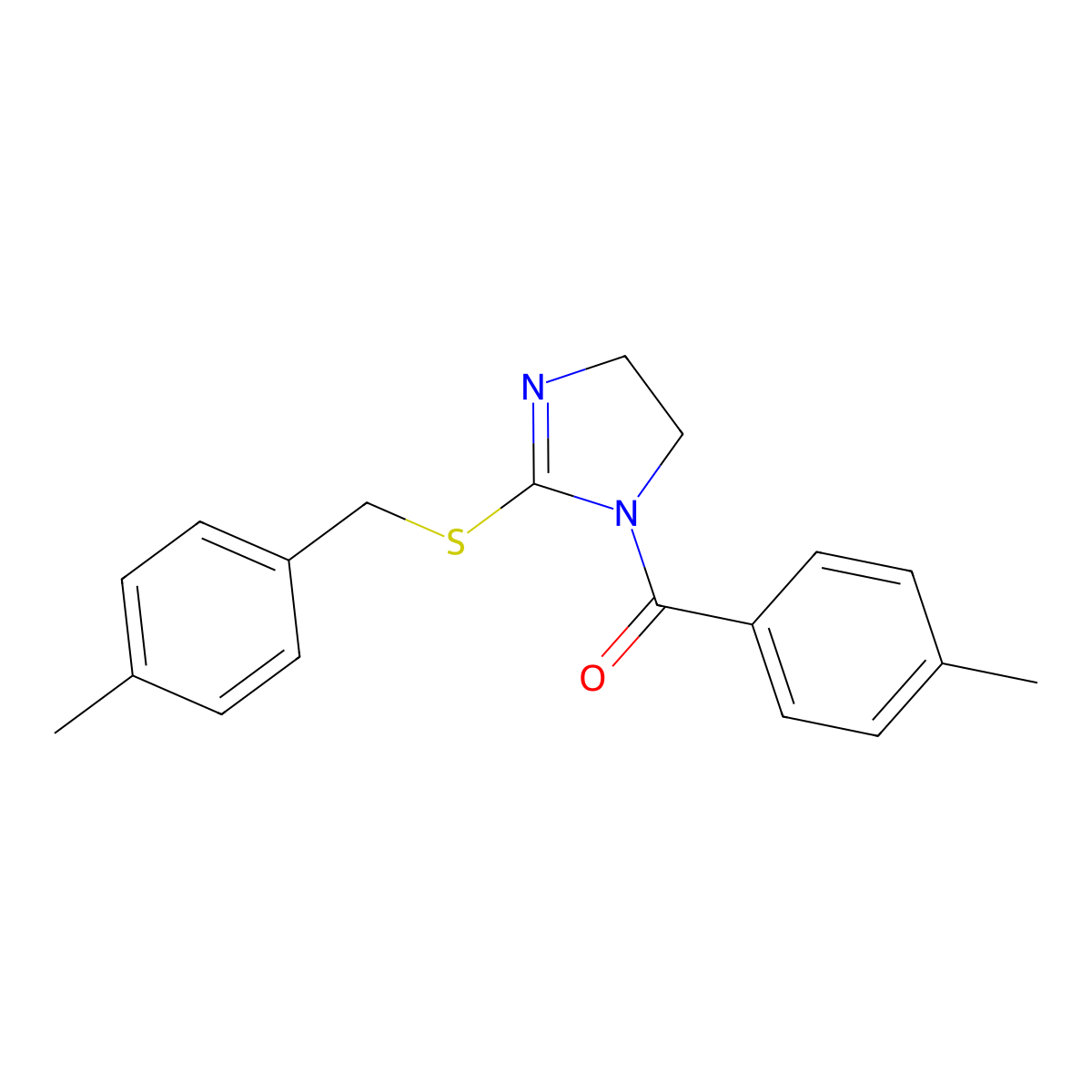 (2-((4-methylbenzyl)thio)-4,5-dihydro-1H-imidazol-1-yl)(p-tolyl)methanone molecular structure, CAS 851804-85-8