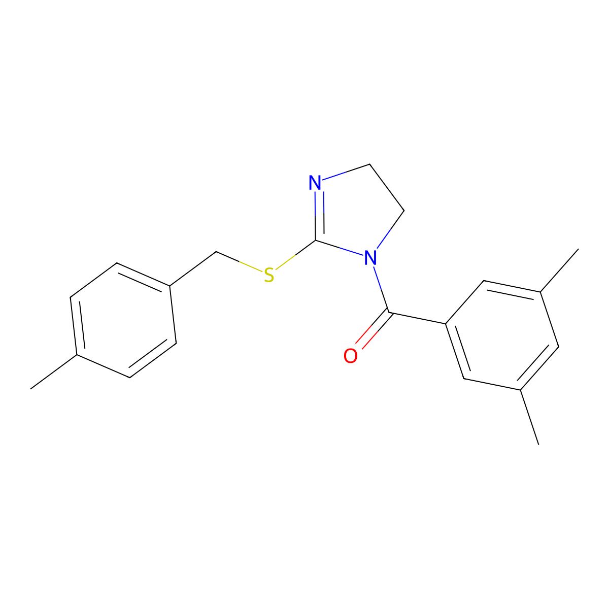 (3,5-dimethylphenyl)(2-((4-methylbenzyl)thio)-4,5-dihydro-1H-imidazol-1-yl)methanone molecular structure, CAS 851804-86-9