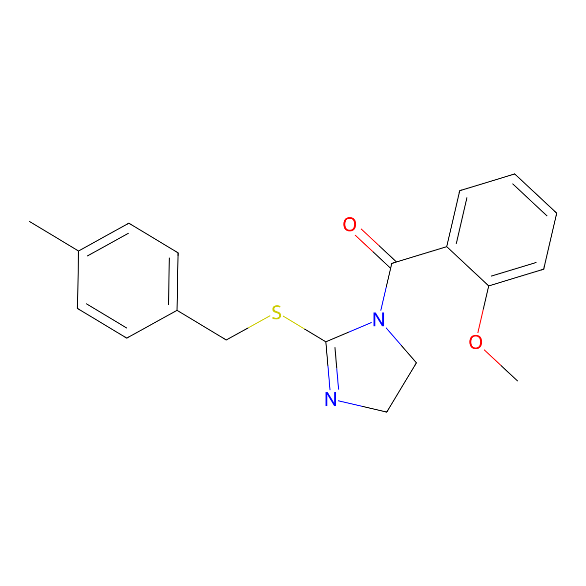 (2-methoxyphenyl)(2-((4-methylbenzyl)thio)-4,5-dihydro-1H-imidazol-1-yl)methanone molecular structure, CAS 851804-88-1