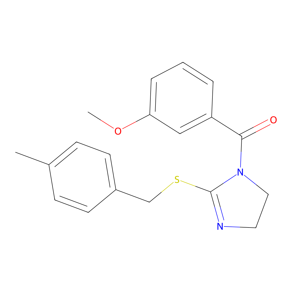 (3-Methoxyphenyl)-[2-[(4-methylphenyl)methylsulfanyl]-4,5-dihydroimidazol-1-yl]methanone molecular structure, CAS 851804-89-2