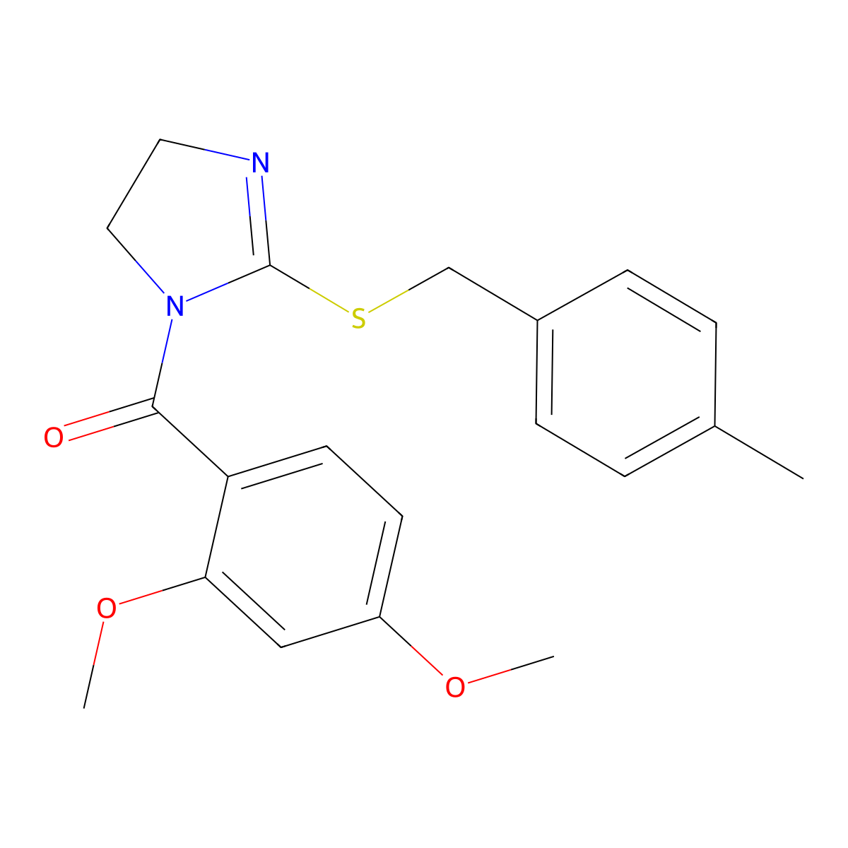 (2,4-Dimethoxyphenyl)-[2-[(4-methylphenyl)methylsulfanyl]-4,5-dihydroimidazol-1-yl]methanone molecular structure, CAS 851804-94-9