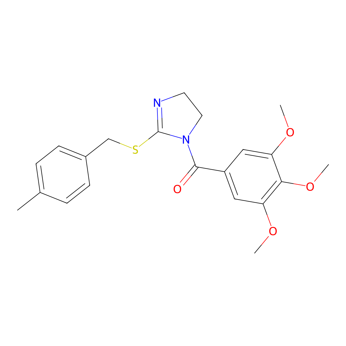 (2-((4-methylbenzyl)thio)-4,5-dihydro-1H-imidazol-1-yl)(3,4,5-trimethoxyphenyl)methanone molecular structure, CAS 851805-00-0