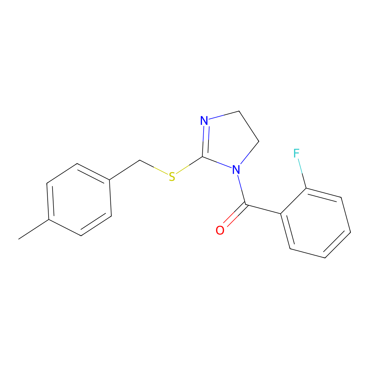 (2-fluorophenyl)(2-((4-methylbenzyl)thio)-4,5-dihydro-1H-imidazol-1-yl)methanone molecular structure, CAS 851805-02-2