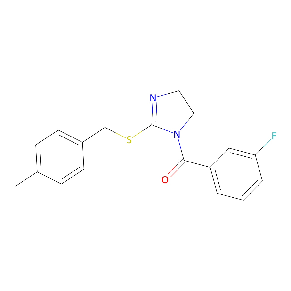 (3-fluorophenyl)(2-((4-methylbenzyl)thio)-4,5-dihydro-1H-imidazol-1-yl)methanone molecular structure, CAS 851805-03-3