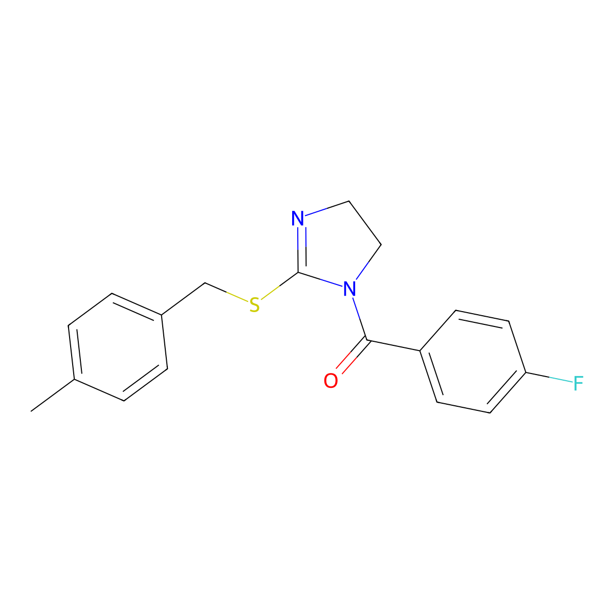 (4-fluorophenyl)(2-((4-methylbenzyl)thio)-4,5-dihydro-1H-imidazol-1-yl)methanone molecular structure, CAS 851805-04-4