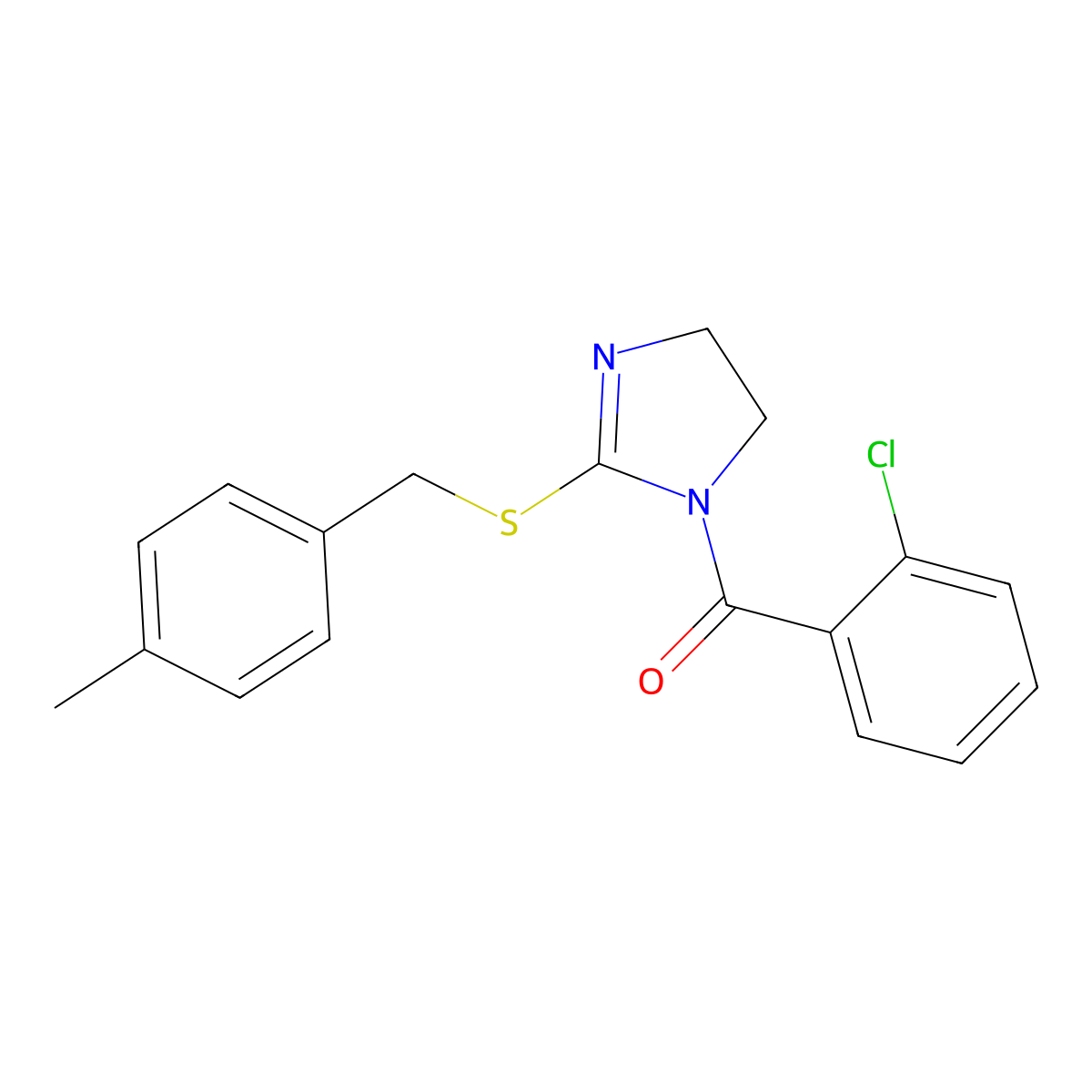 (2-chlorophenyl)(2-((4-methylbenzyl)thio)-4,5-dihydro-1H-imidazol-1-yl)methanone molecular structure, CAS 851805-05-5