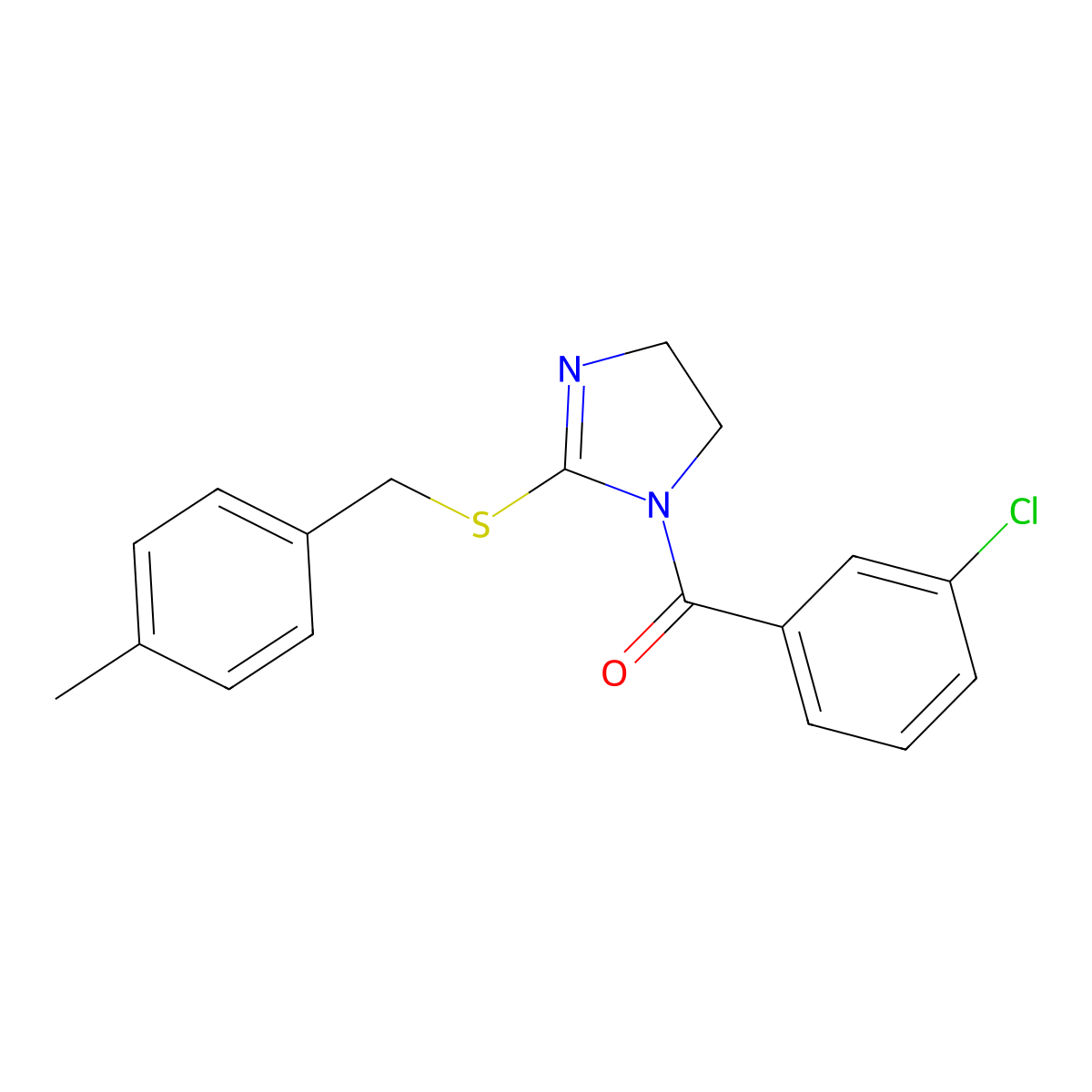 (3-Chlorophenyl)-[2-[(4-methylphenyl)methylsulfanyl]-4,5-dihydroimidazol-1-yl]methanone molecular structure, CAS 851805-06-6